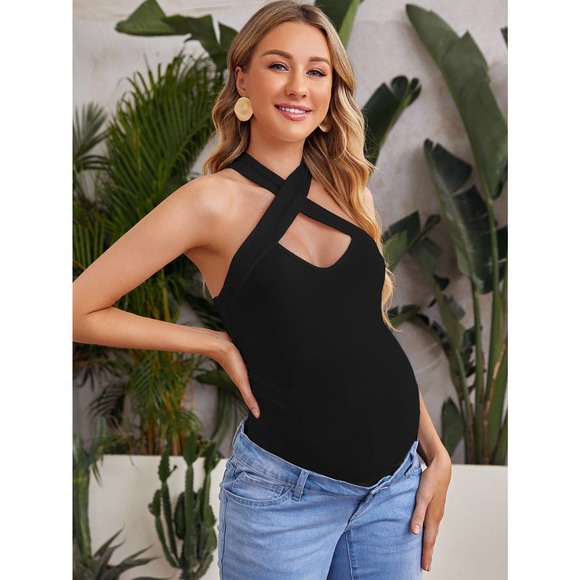 Maternity Crisscross Halter Top black - Picture 1 of 5